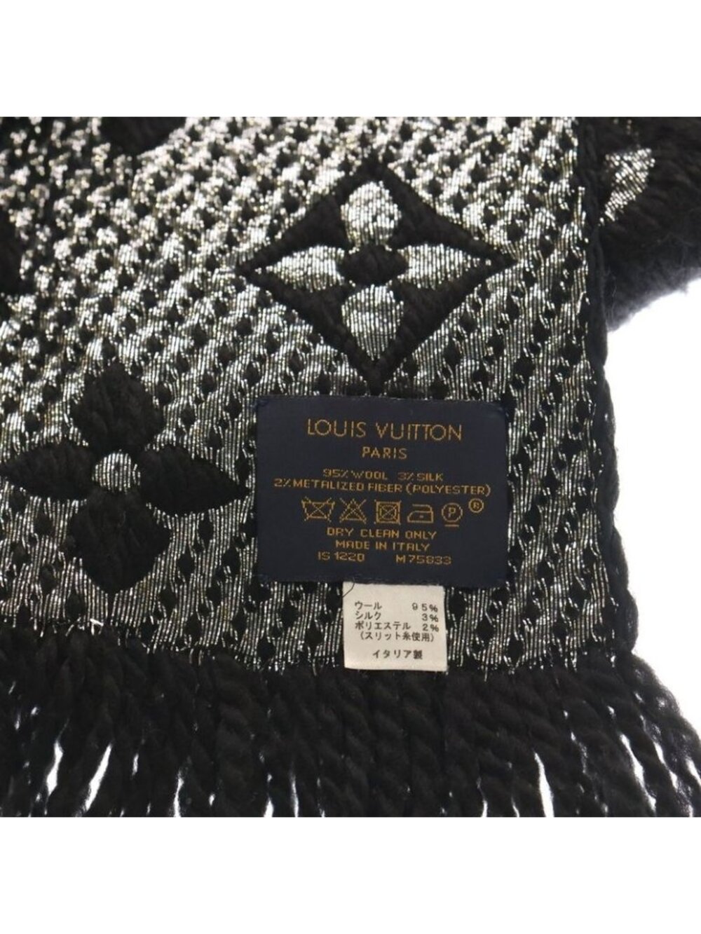 ★SOLD★ Louis Vuitton Monogram Logomania Scarf Shine Fringe Shawl Black - Picture 4 of 6